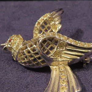 Vintage KEYES Bird Brooch Silver Tone Openwork (771)